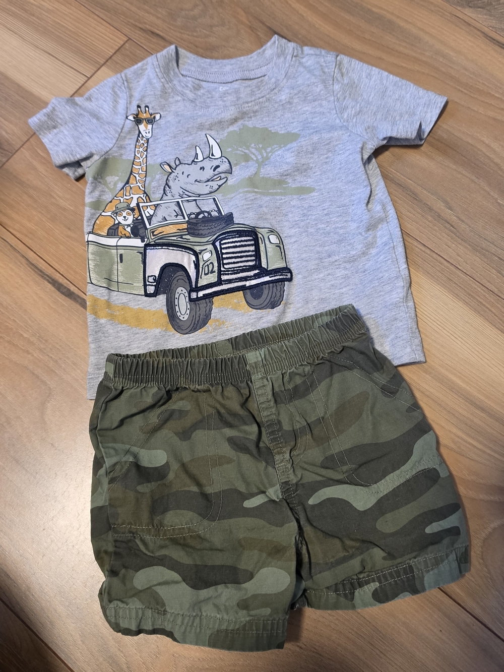 Carter's Gray Safari Graphic Tee & Green Camouflage Shorts Set